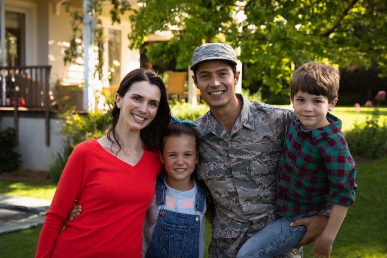 Portrait of soldier with family